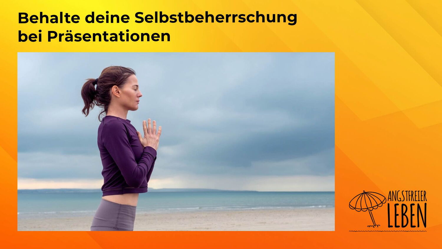 Eine junge Frau ist vollkommen fokussiert und ruhig. Sie ist ganz bei sich und konzentriert sich auf ihre Atmung, um sich auf der Bühne des Lebens zu präsentieren.